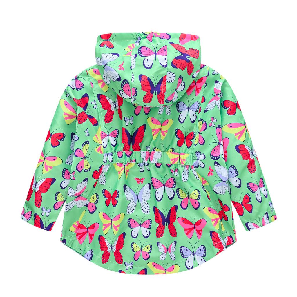 Fall Girls Butterfly Print Waist Jacket Girls Double Layer Hooded Zipper Shirt Fashion Windbreaker Jacket