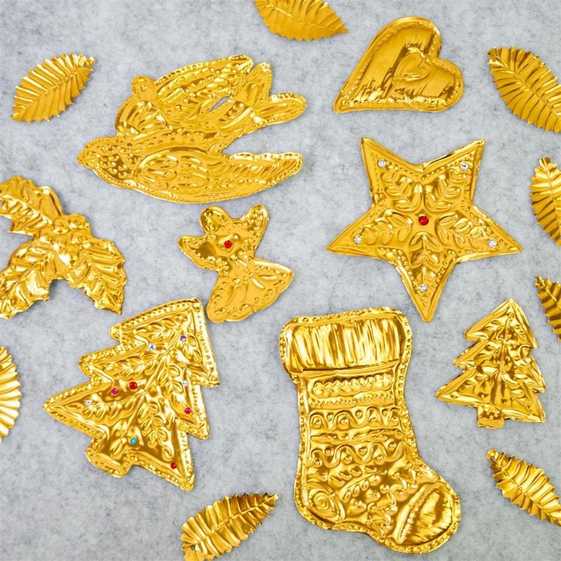 Handmade Aluminum Foil Holiday Decorations Set Foil Embossed Christmas Ornament For Home And Office Christmas Tree