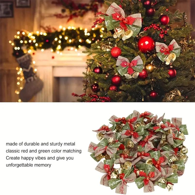 WTEMPO Christmas Mini Ribbon Bow Bell Ornaments Gift Boxes Decorations for Christmas Tree Wedding Birthday Mini Bowknot Bell Craft Presents