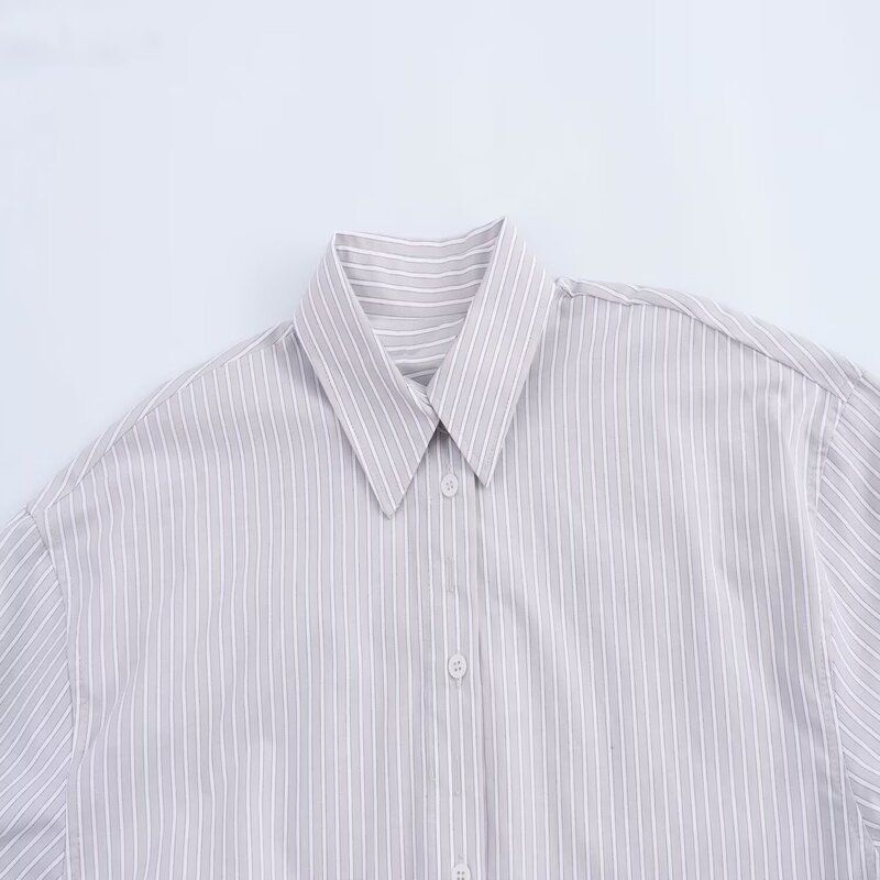Fashion Style 2024 Autumn New Women's Clothing All-Matching Striped Loose Poplin Long Sleeves Lapel Shirt 8473418