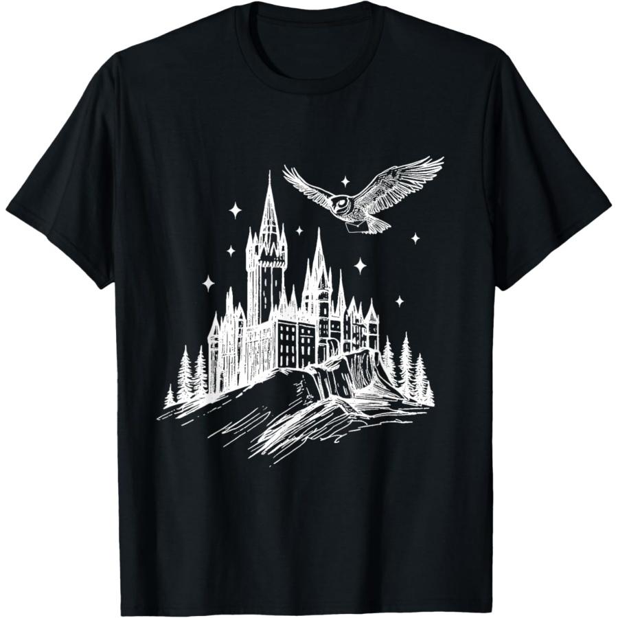 Mystical Gothic Castle and Owl T-Shirt S чёрный