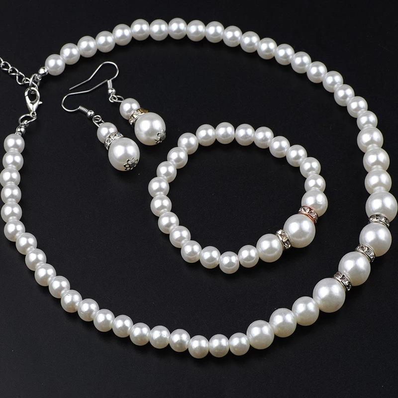 Accessories Bridal Sweater Necklace Kit Diamond Faux Pearl Necklace Earrings Bracelet Kit