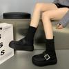 Fashion Brand Shoes Female 2024 Winter Korean Fashion Mary Jane Style Women's Sock Boots Waterproof Non-slip Thick-soled Short Boots