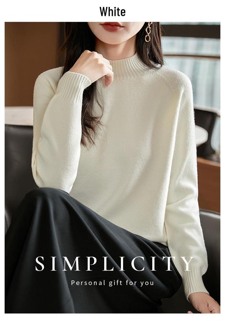 Women's Soft Thickened Knit Base Layer Half-High Neck Sweater - Long Sleeve, Loose Fit for Autumn/Winter