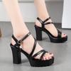 2025 Summer New Korean Version of Fish Mouth Versatile Waterproof Table High Heel Sandals Women's One-word Buckle Thin Heel Fashion Women's Shoes