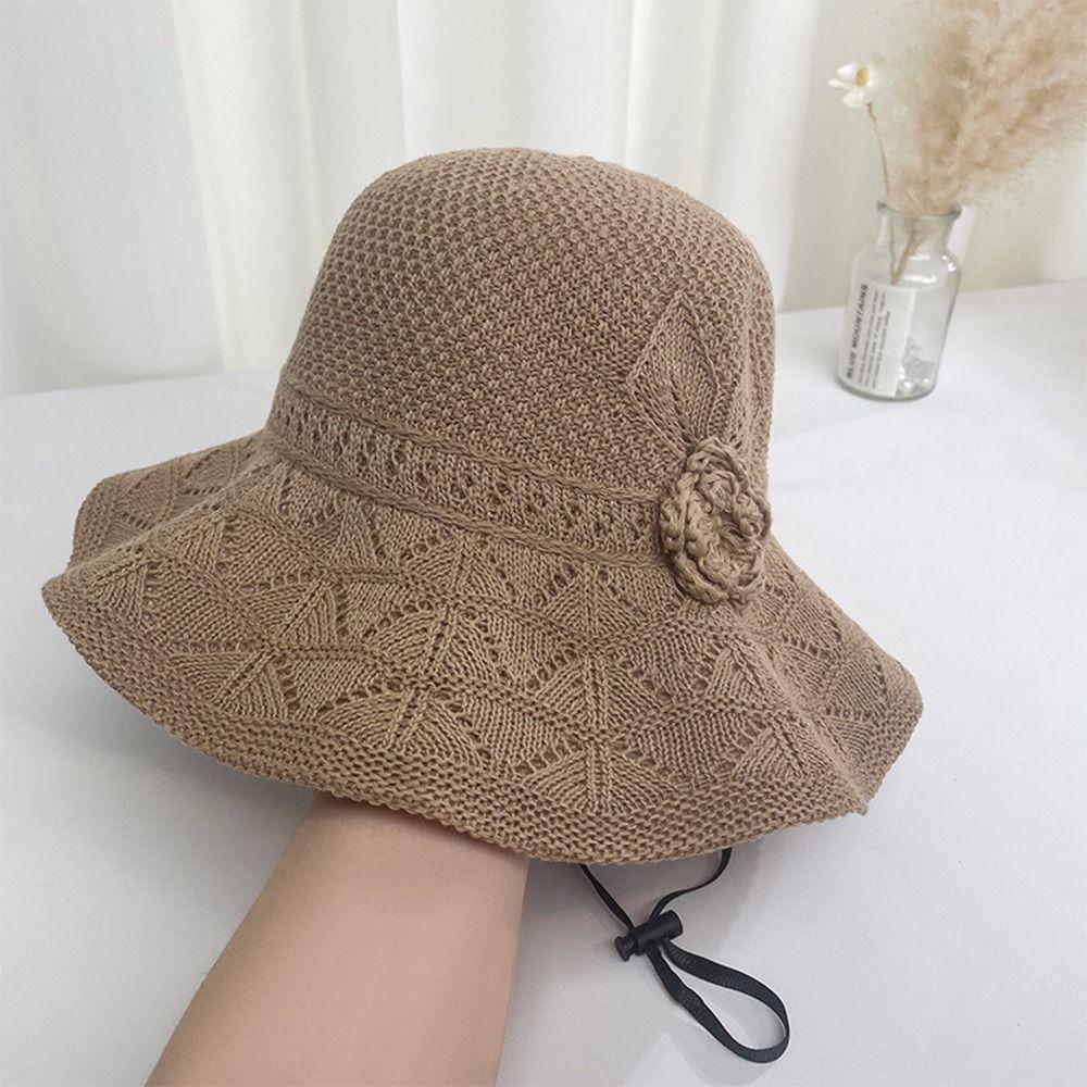 NEW UV Protection Knitting Cap Wide Brim Breathable Bucket Hat Foldable Beach Cap Women