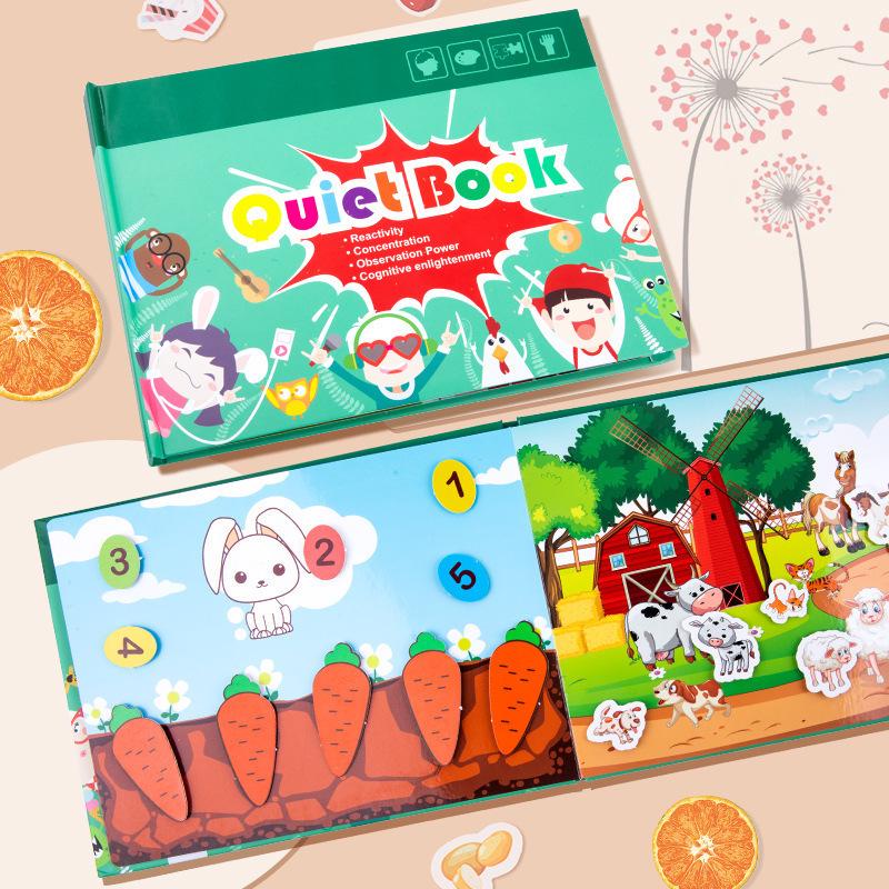 Montessori Baby Ruhiges Buch: Frühe Bildung & Kognitives Sticker-Puzzle
