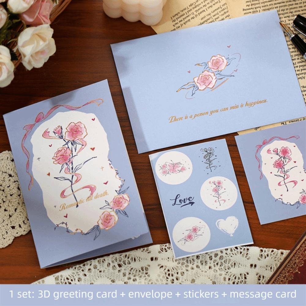 Creative 3D Greeting Card Pop Up Love Rose Valentine's Day Card Thank You Cards Wife Girlfriend Gift