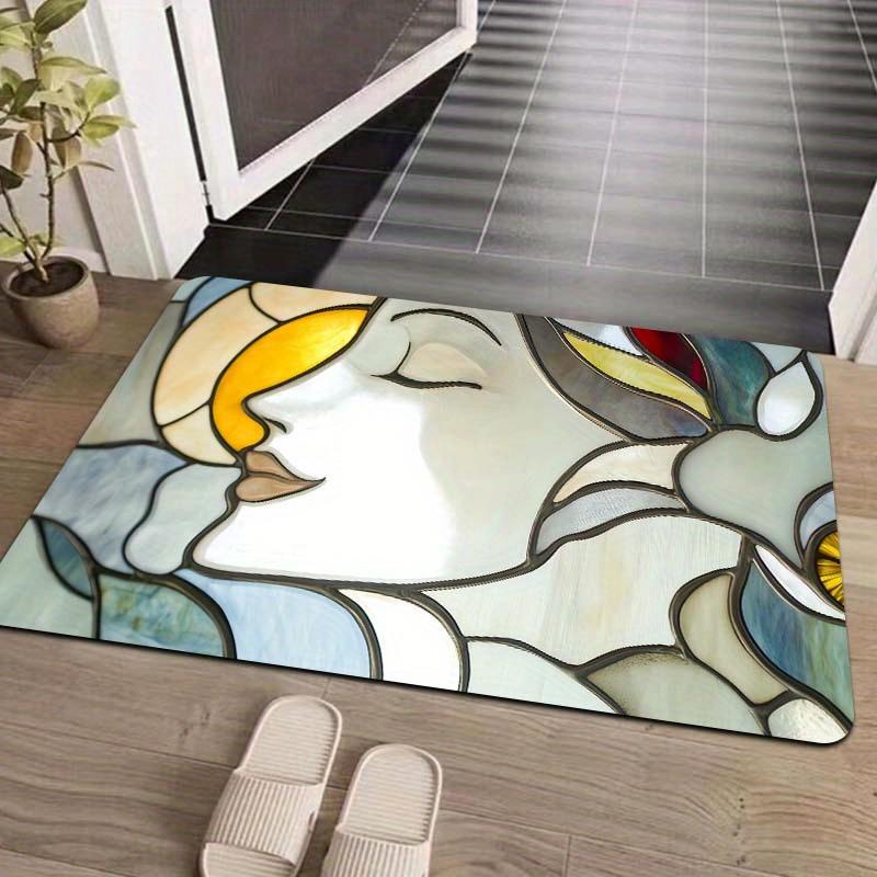 1pc Stained Glass Art Girl Design Indoor Mat - 8mm Thick, Machine Washable Floor Mat for Entryway, Living Room, Bedroom, Kitchen