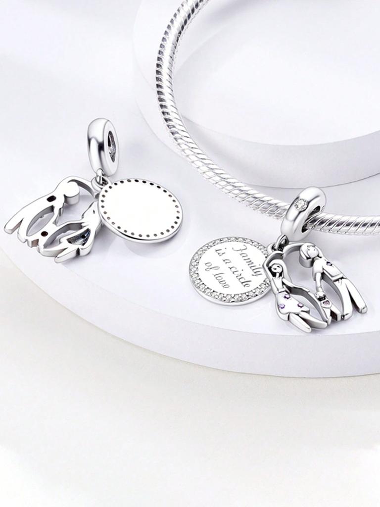 Charms Plata Heart-Shaped Happy Family Bead Charm Copper Plated Fit Charms Copper Original Bracelet For Jewelry Making Diy Charm