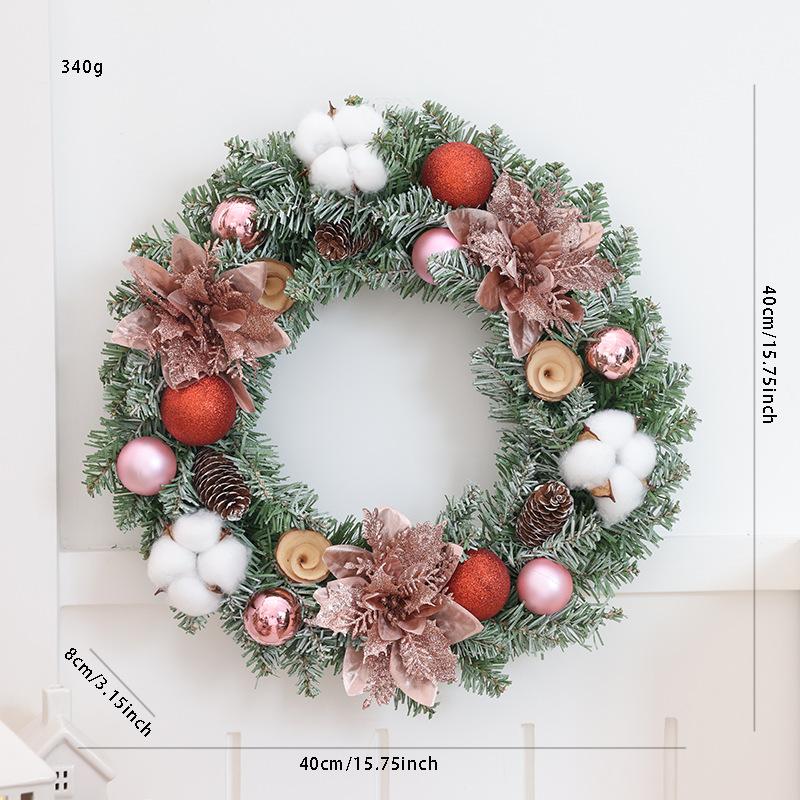 Christmas Wreath 35/40cm Pre-made Door Hanger, Festive Holiday Decoration for Home Entrance Xmas Decor