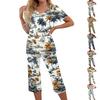 Women's Two Piece Set Hawaiian Print Short Sleeve Top and Capri Pants Casual Sportswear Lightweight Breathable Summer Outfit