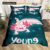Cute Axolotl Duvet Cover Set Full Size Cartoon Salamander Bedding Set Kawaii Animals Comforter Cover Constellation Black Decor