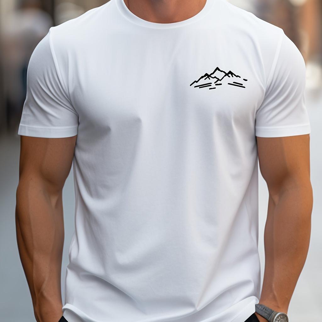Summer Round Neck 3D Mountain Pattern Print T-shirts Fashionable Casual Short Sleeved Men's T-shirts