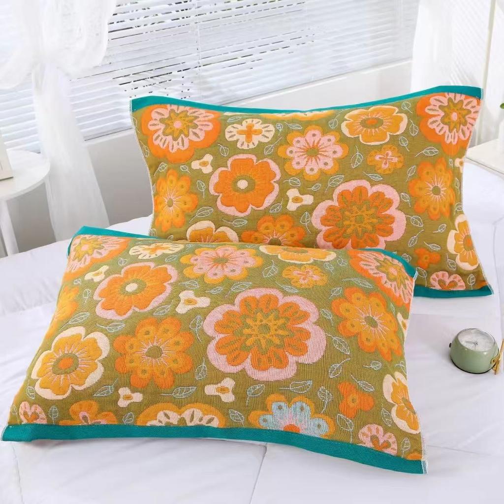 Gauze Multi-layer Pillow Towel Colored Woven Jacquard Cotton Student Children Couple Home Soft and Comfortable Large Pillow Towel