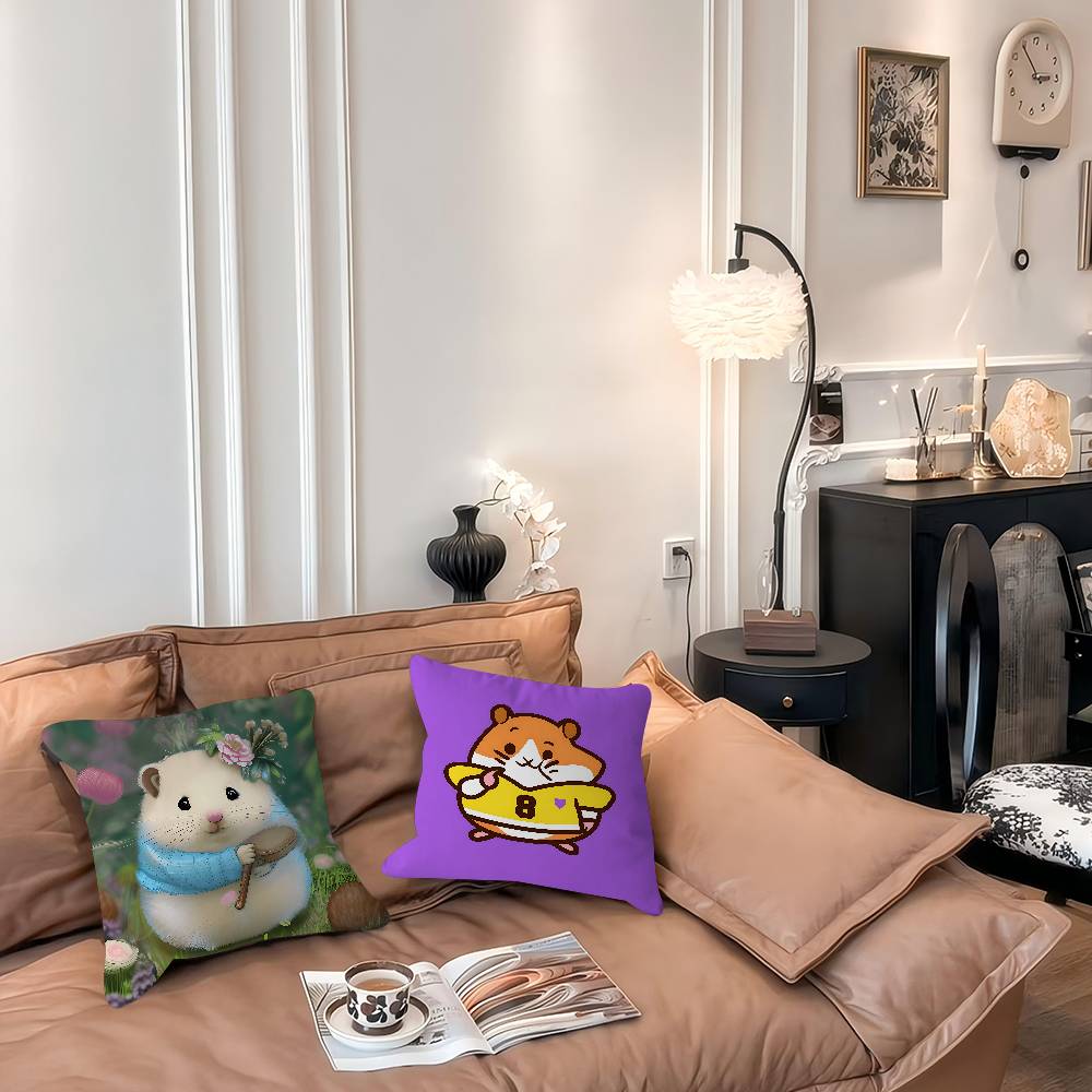 Cute Hamster Pillow Covers Cartoon Sofa Decorative Home Double-sided Printing Short Plush Cute Cushion Cover