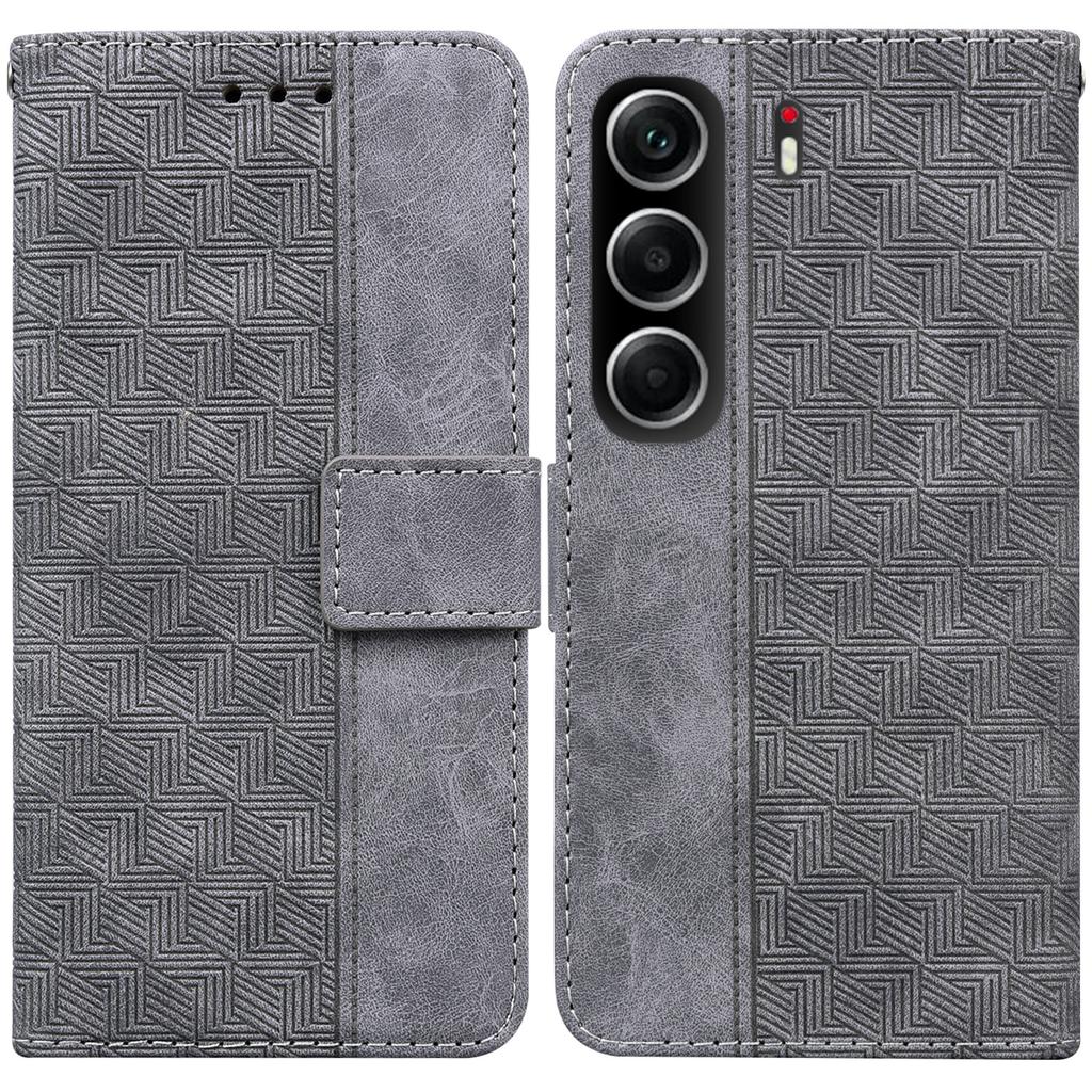 For TECNO Camon 40 4G Case Geometry Pattern Leather Wallet Phone Cover with Wrist Strap