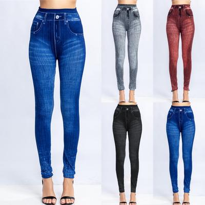 Imitation Jeans Leggings Printed Super Elastic Women High Waist Butt Lift Cropped Pants Streetwear