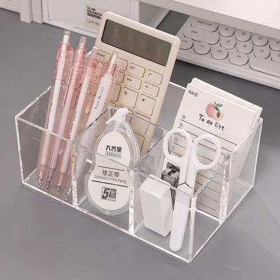 Acrylic Pen Holder, Office Book Desktop Plastic Stationery Compartment, Student Mark Colored Brush Storage Box