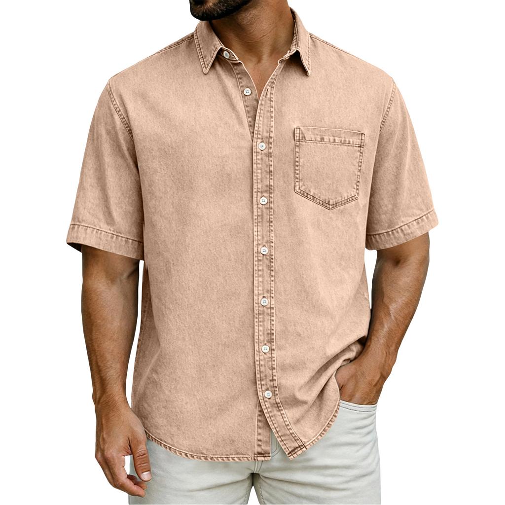 Men's Casual Loose Button-Down Collar Short-Sleeve Denim Shirt