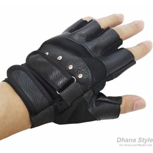 Half-finger Tactical Gloves, Soft Leather Fingerless Studded Gloves, PU Leather, Fingerless, Double Adjuster, Half-finger Gloves, Cycling, Outdoor, Ai