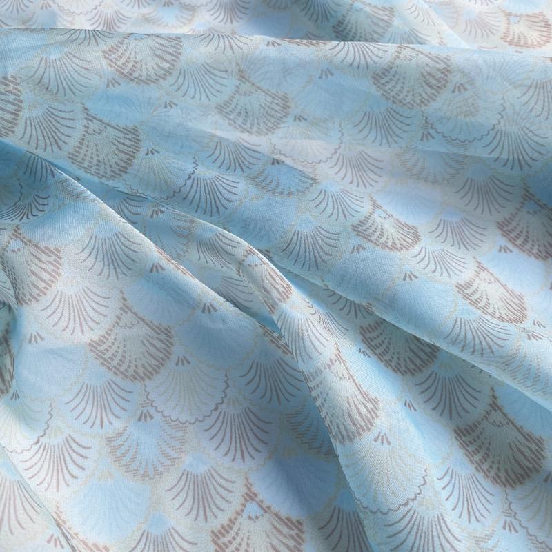 Fish Scale Pattern Printed Fabric Encrypted Silk Chiffon Ethnic for DIY Hanfu Dresses
