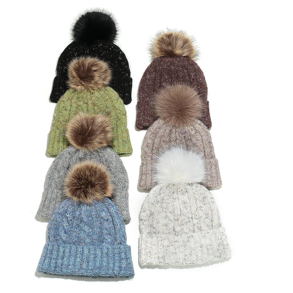 2025 autumn and winter blended wool hat outdoor riding warm winter hat braid hairball knitted hat women