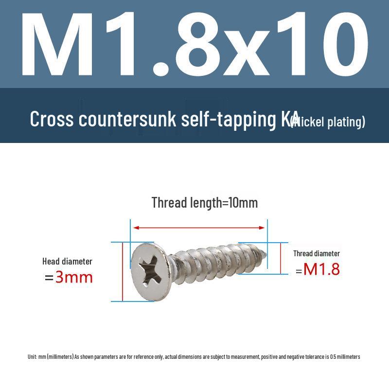 YiguYigu Nickel-Plated Phillips Flat Head Self-Tapping Screws M1-M5, Carbon Steel