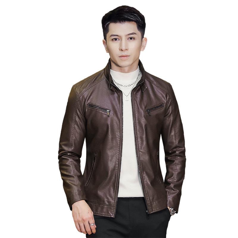 

Мужские кожаные куртки, модные осенне-зимние и красивые новые повседневные кожаные куртки с воротником-стойкой, мужские утягивающие модные бренды 4XL