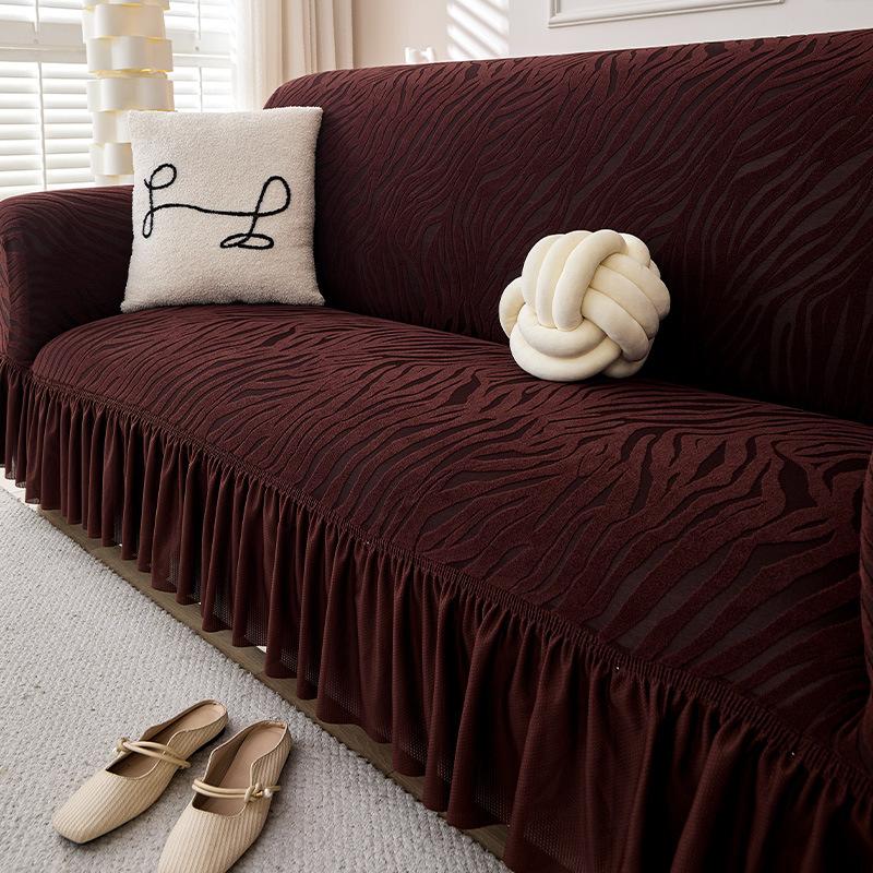Polar Fleece Skirted Sofa Cover New Four Person Protective Cover Universal Anti Cat Scratch Elastic Sofa Cover