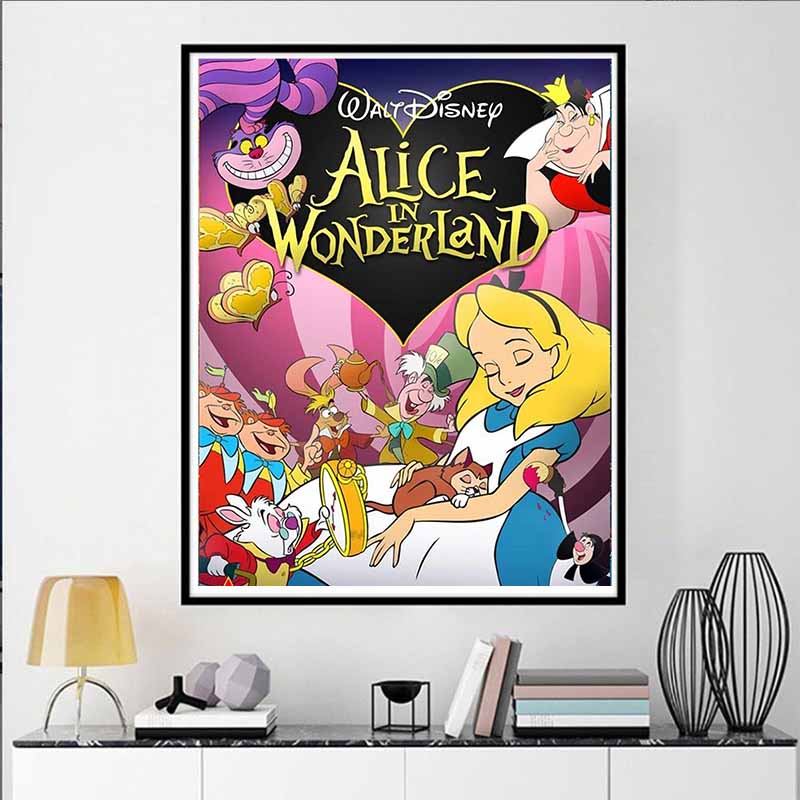 Disney Diamond Painting: Alice in Wonderland Classic Animation Poster Cute DIY Rhinestone Mosaic Cross Stitch Kit Embroidery Gift for Home Decor