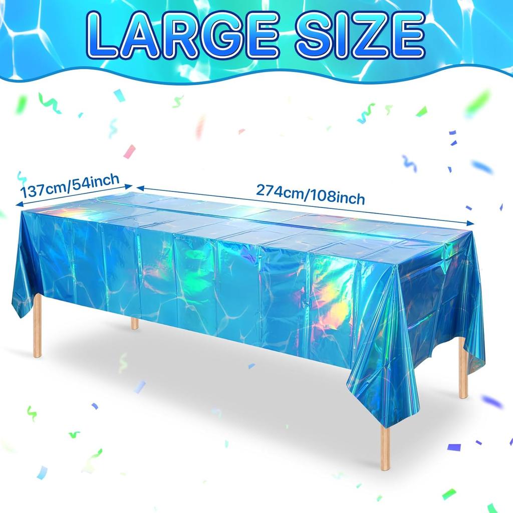 3 Pack Ocean Tablecloths Iridescent Plastic Disposable Table Cloth Rectangle Water Wave Table Covers for Under Sea Ocean Pool Beach Party
