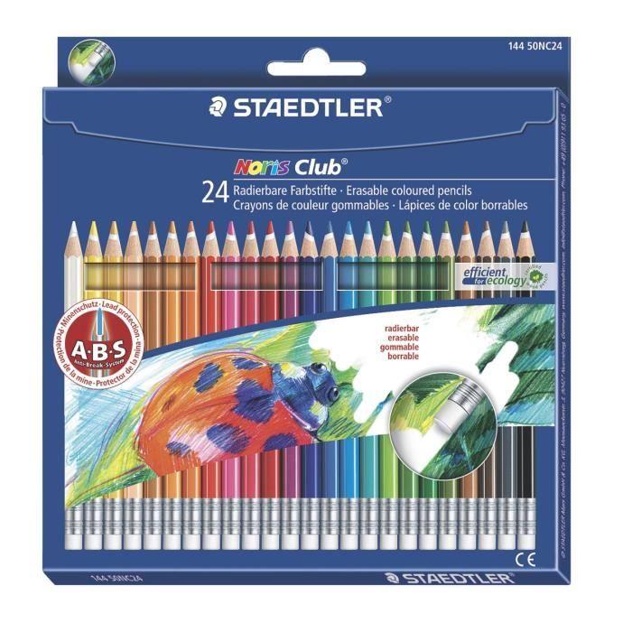 Crayons de couleur - staedtler - 24 crayons - mine effaçable - embout gomme