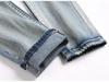 Verwaschene Blaue Distressed Bestickte Herren Skinny Jeans