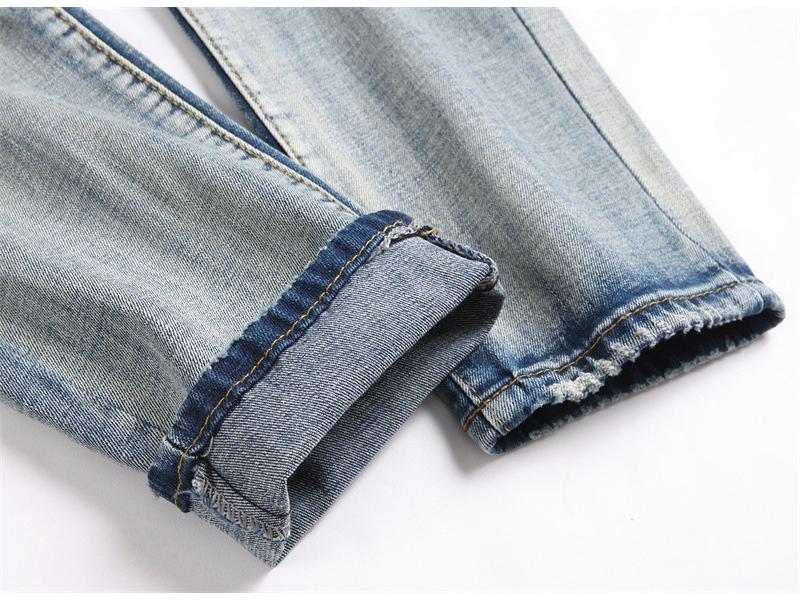 Verwaschene Blaue Distressed Bestickte Herren Skinny Jeans