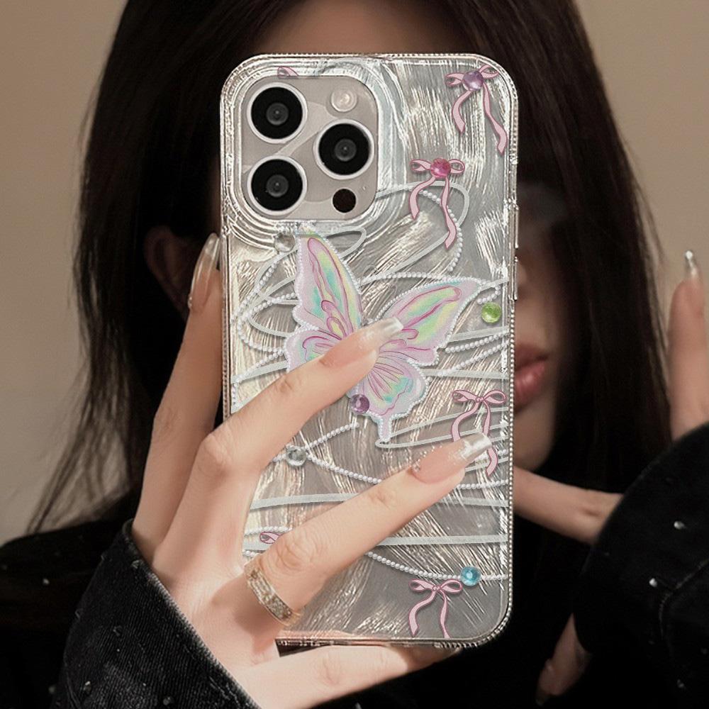 Feather Luster Phone Case for Samsung A53 A14 A33 A12 A32 S24 S23 Plus S20 S21 FE for iPhone 17 15 16 13 Pro 17 16 Pro Max Butterfly Bow Phone Case
