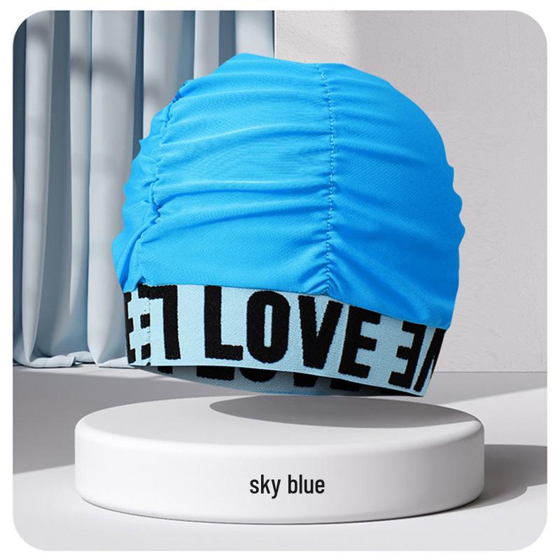 Damen Plissee Badekappe: Bequem, Koreanischer Stil, Buchstaben-Design, Für langes Haar geeignet, Ohrenschutz, Vergrößerte Passform, Nicht einschnürend, Thermen-geeignet.