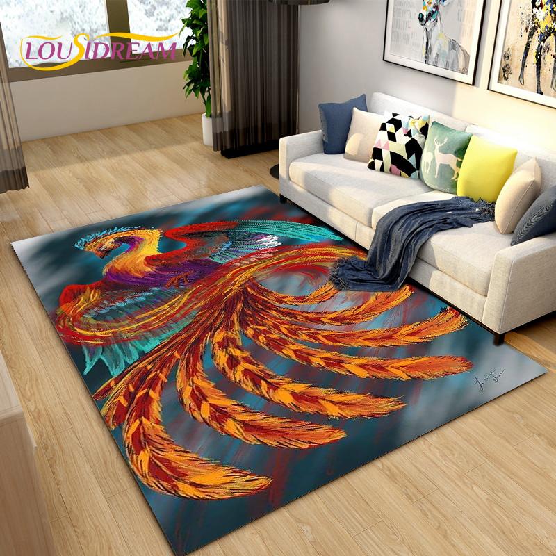3D Phoenix Bird Area Rug Large,Carpet Rug for Living Room Bedroom Sofa Decoration,Kitchen Bathroom Non-slip Floor Mat  alfombra