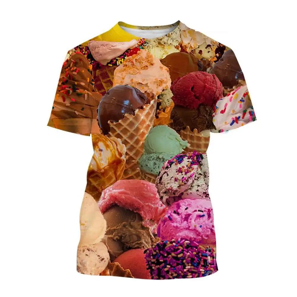 Ice Cream Pattern 3D Printed T-shirts Summer Casual Round Neck Short Sleeved Children's Boy and Girl Kids Unisex T-shirts