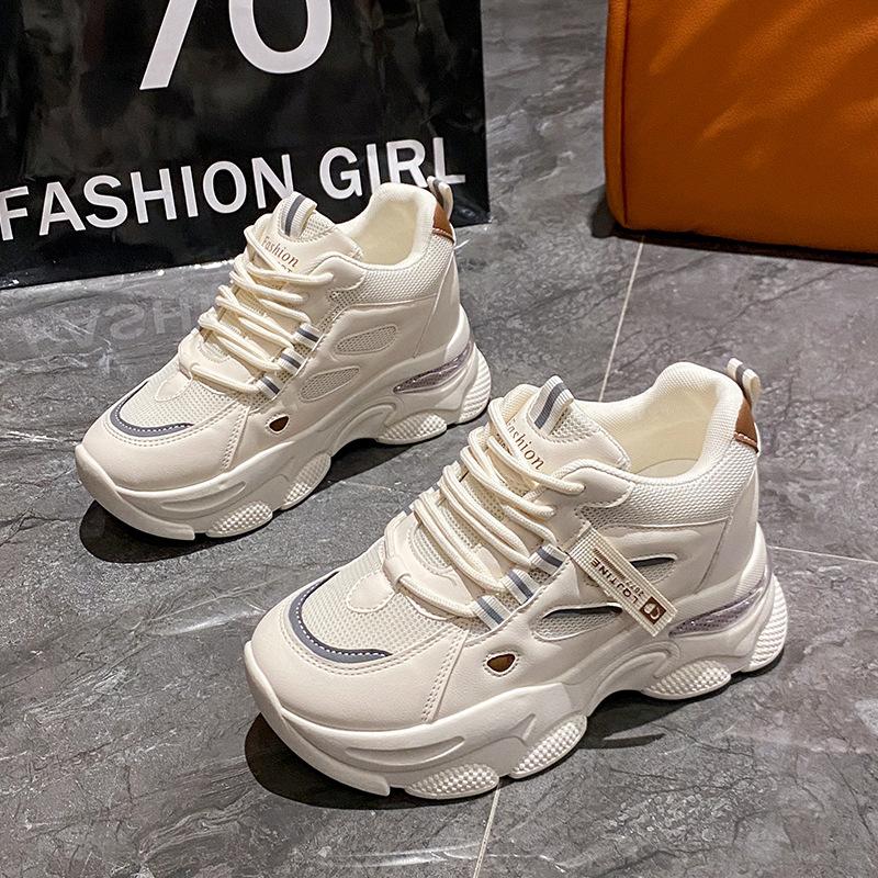 ins tide inner height-increasing shoes 2025 new spring and autumn dad shoes women's thick-soled running is not tired of feet little white sports shoes