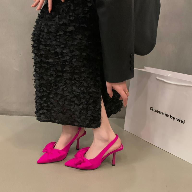 French black high heels temperament celebrity bag head sandals women's shoes 2025 new spring and summer pointed single shoes