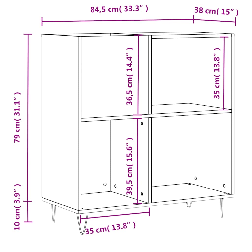 Record Cabinet Black 84.5 x 38 x 89 cm Particleboard