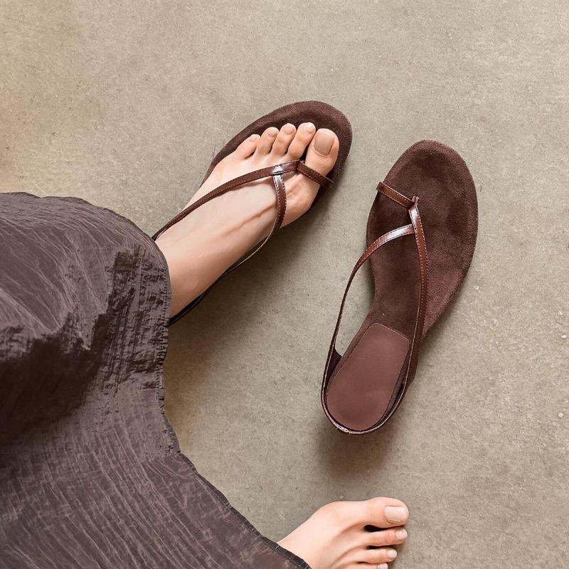 Sheepskin version~ Korean set-toed small slope heel sandals for women's summer new beach open-toed cool slippers