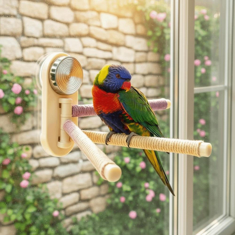 Suction Cup Parrot Rotating Stand Anti Slip Bird Window Standing Stick Pet Interactive