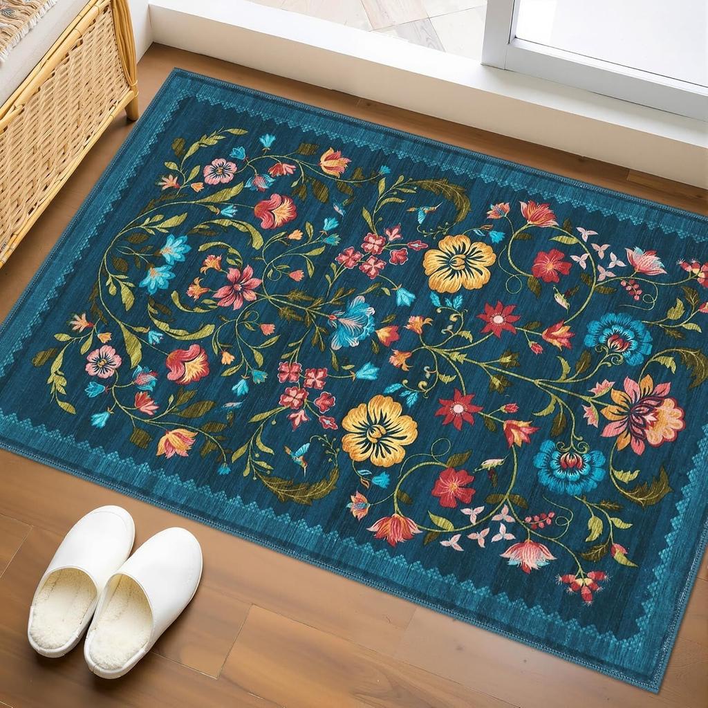 Floral Print Entrance Mat Carpet Living Room Dining Room Laundry Floor Mat Bath Balcony Hallway Non-slip Door Mat