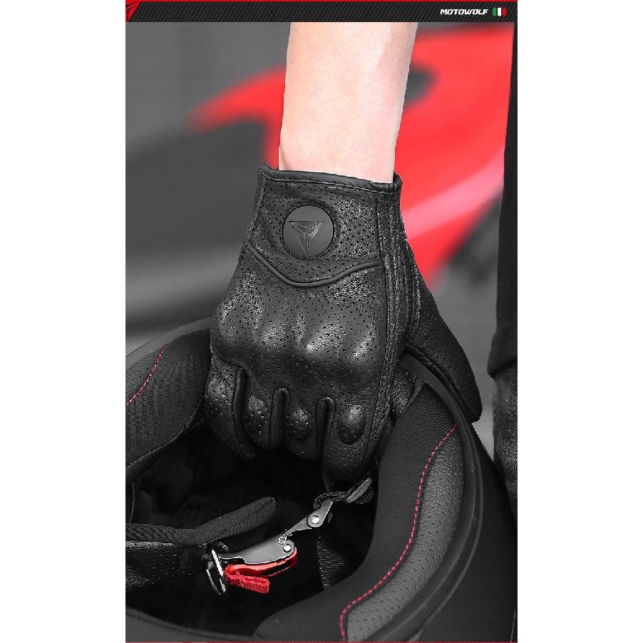Genuine Leather Motorcycle Gloves Winter Moto Gloves Men Summer Goatskin Motorbike Touch Screen Fist Joint Protect