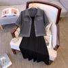 Curvy Girls' Plus Size Hong Kong Style Two-Piece Dress: Short Sleeve Cardigan & Camisole for a Slimming, Stylish Look