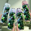 1PC Dark Glowing Bottle Figure 750ml Color Plastic Sports Water Bottle Leakproof Flip Straw Lid Suitable for Sports Office Home Use