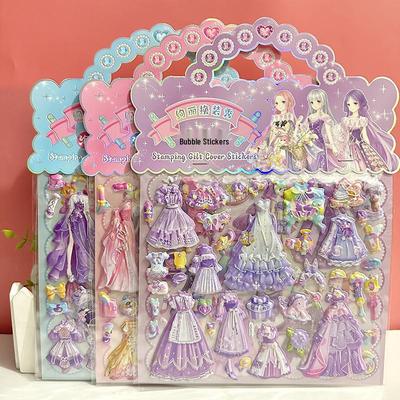 Handheld 3D Cartoon Princess Dress-Up Stickers for Girls - Double-Layer Sponge Bubble Toy