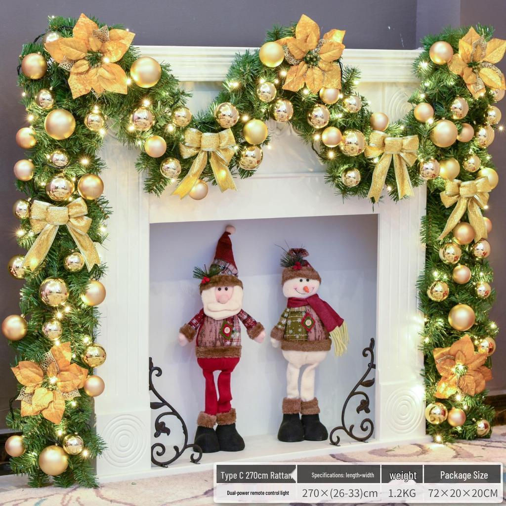 Christmas Glimmer: Garland Set for Tree, Window, and Fireplace with Flocked Leaf Ornaments